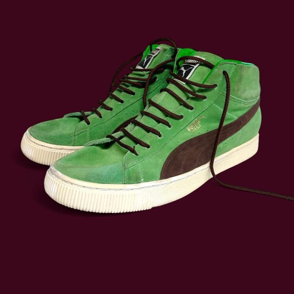 High Top Green Puma Shoes with Brown Stripe - Men’s 11 - RARE COLOR! Kelly green